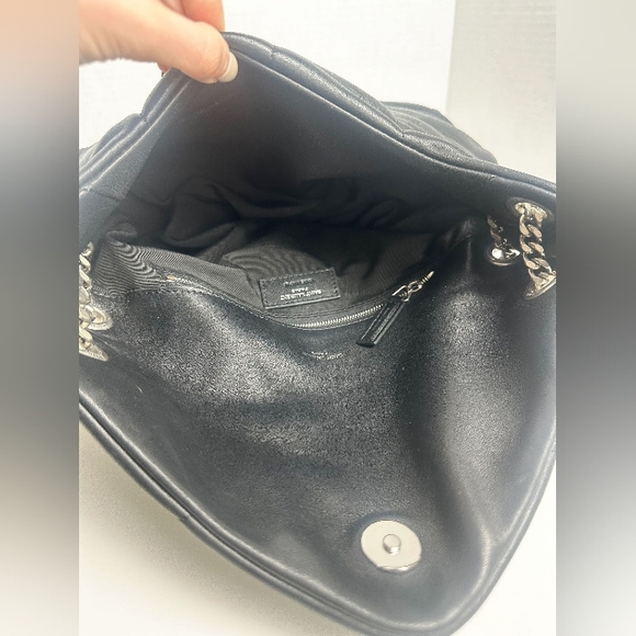 SAINT LAURENT Lambskin Quilted Toy Loulou Puffer Monogram Chain Satchel Black - Picture 10 of 13